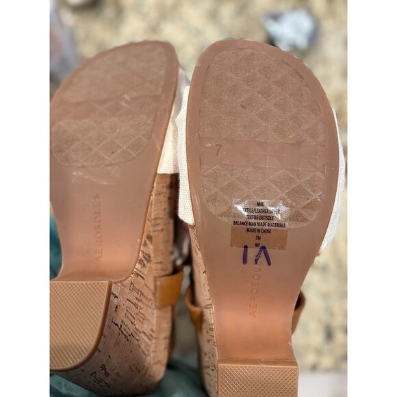 AEROSOLES Cream Sandals with Cork Heel - Picture 8 of 8